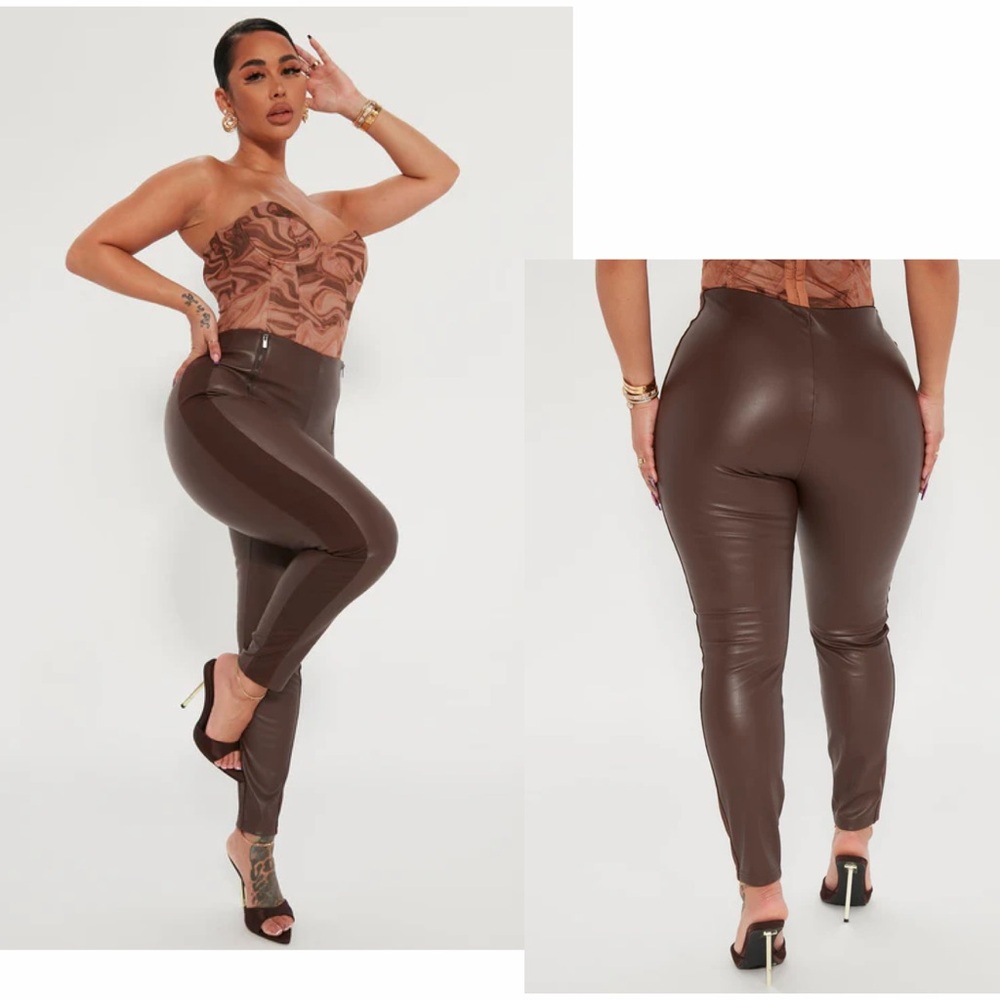 FASHION NOVA NWT We Can Make It Work Faux Leather Legging *Chocolate 1X